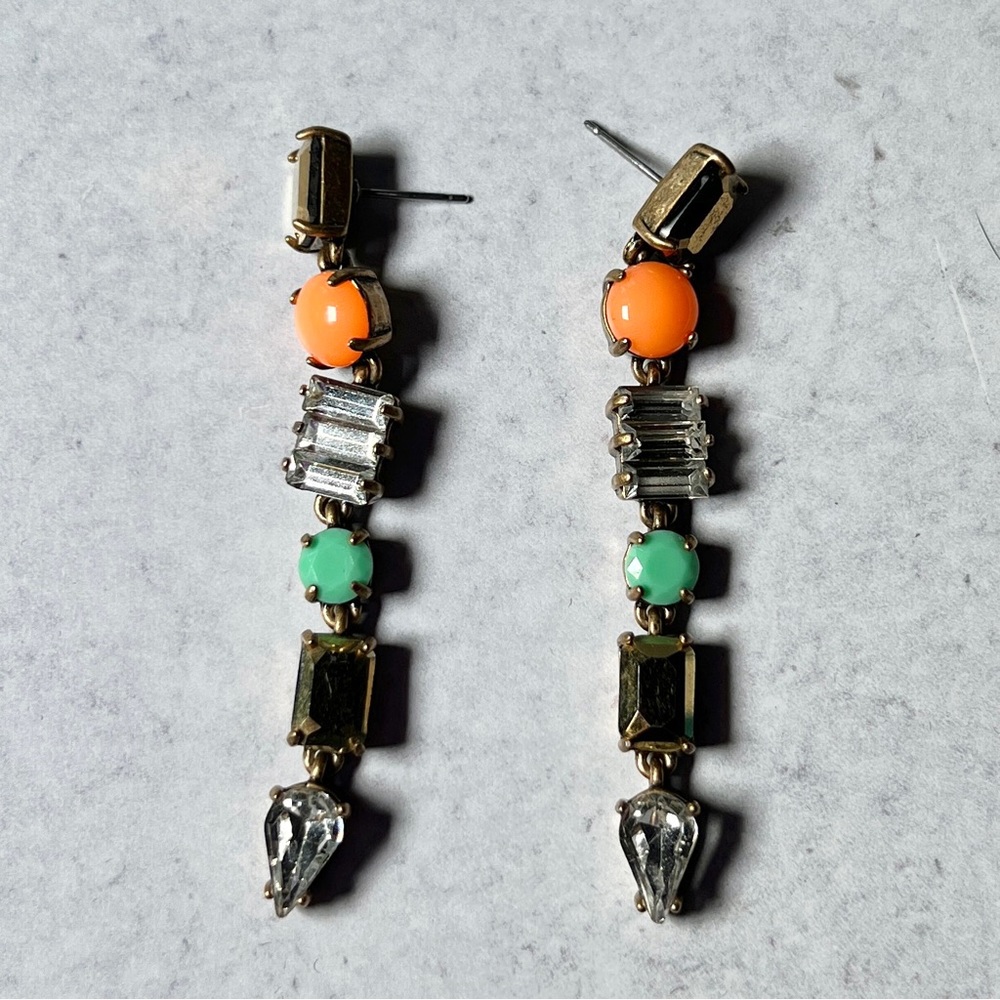 VTG J Crew faux coral, turquoise & crystal earrings.